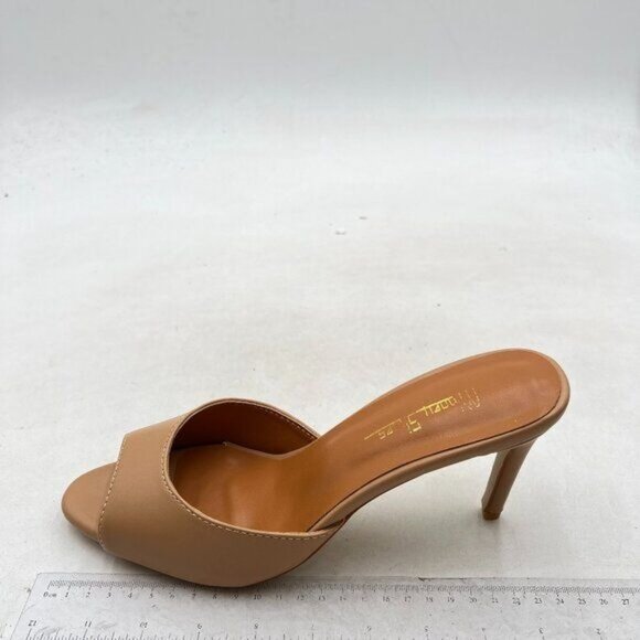 Milooey shoes Women's Kitten Low Heels Peep Toe Heeled Slide Sandals ,Nude - Picture 2 of 8